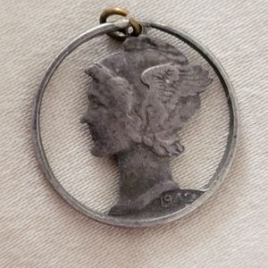 Vintage 1942 Mercury dime Silhouette cut out pendant